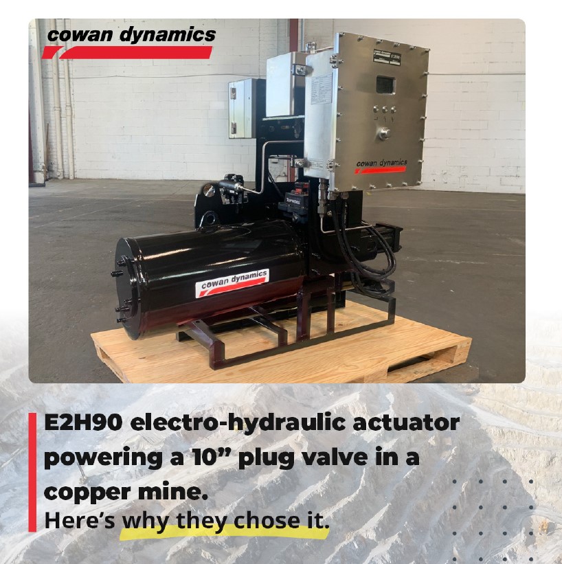 electro-hydraulic actuator powering plug valve copper mine